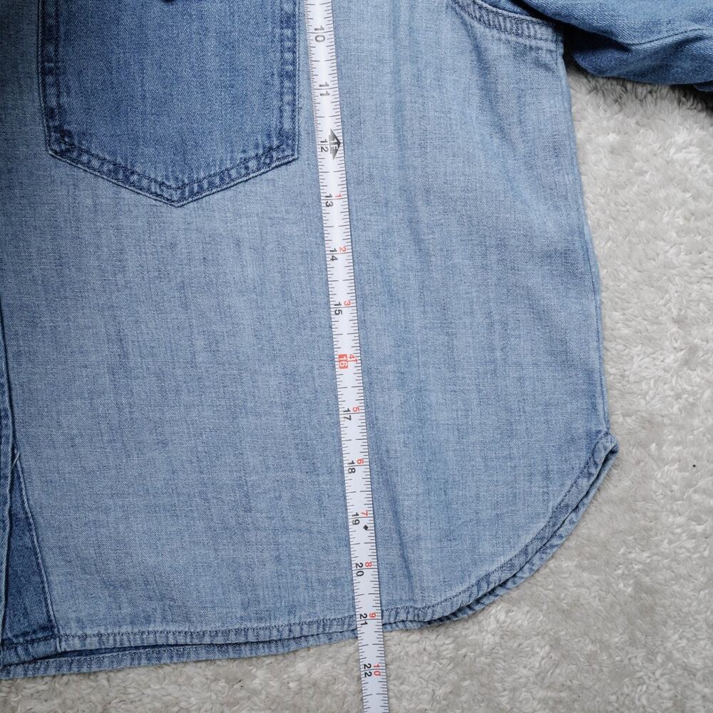 GAP Cropped Patchwork Blue Denim Western Shirt Wo… - image 4